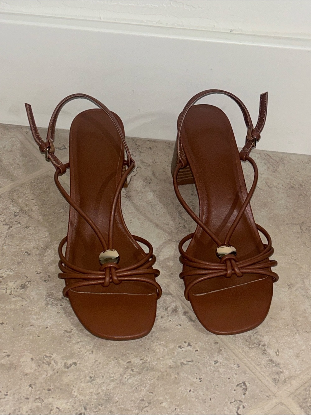 Women's Brown Strappy Slingback Sandals Chunky Heel